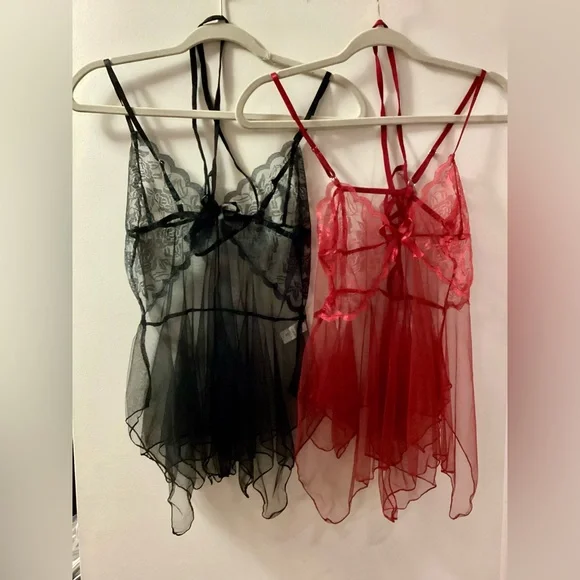 Elegant Lace Babydoll Set - Black and Red - Picture 5 of 5